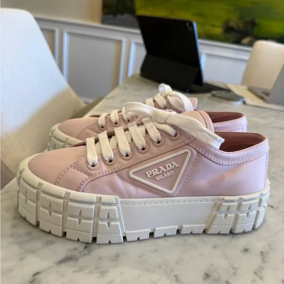 Prada Women's Light Pink and White Sneakers - Picture 8 of 10